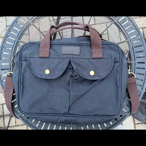 Barbour waxed canvas briefcase navy blue